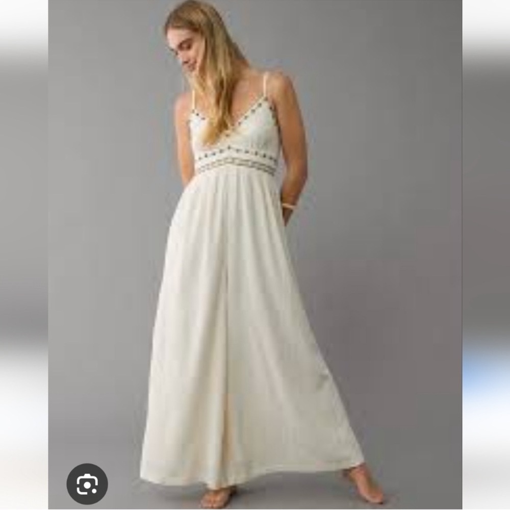 American Eagle Elegant Cream Spaghetti Straps Wide-Leg Jumpsuit Fully lined EUC